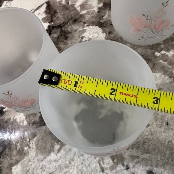 Vintage 1980s Pink Iris Italian Satin Frosted Glass Pitcher, 2 Wine & 3 Tumblers - Picture 6 of 15